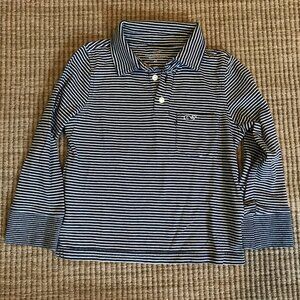 Vineyard Vines Long Sleeved Stripped Polo, Navy and White 4T
